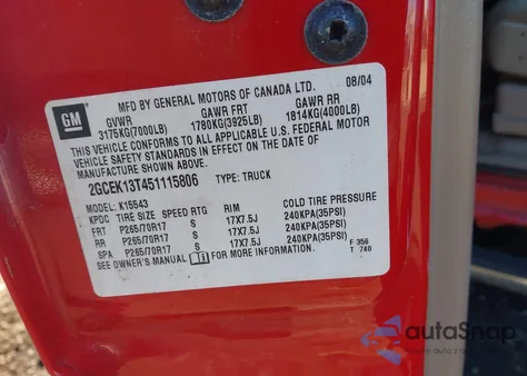 2005 Chevrolet Silverado 1500 Z71 from USA, damaged, VIN 2GCEK13T451115806